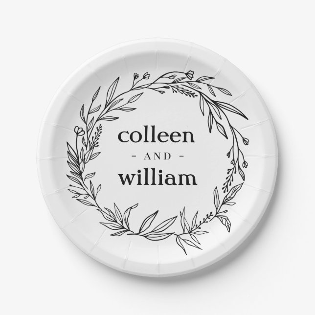 Plato De Papel Boda de guirnaldas rusticas folklóricas (Anverso)