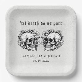 Plato De Papel Boda de Halloween con cáscara floral gótica