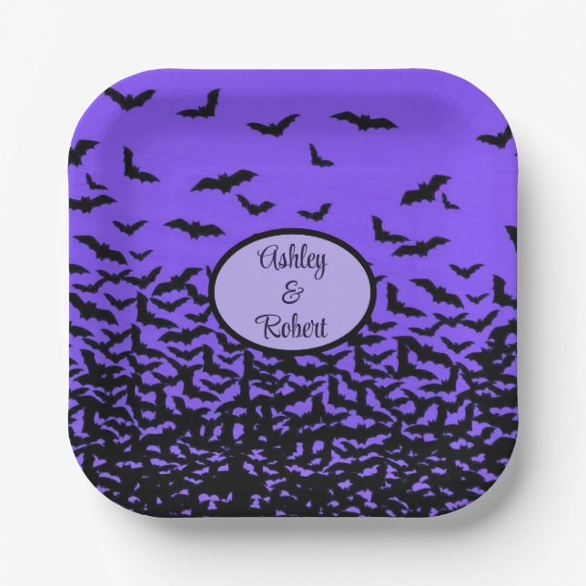 Plato De Papel Boda de Halloween personifica nombres que vuelan l (Anverso)