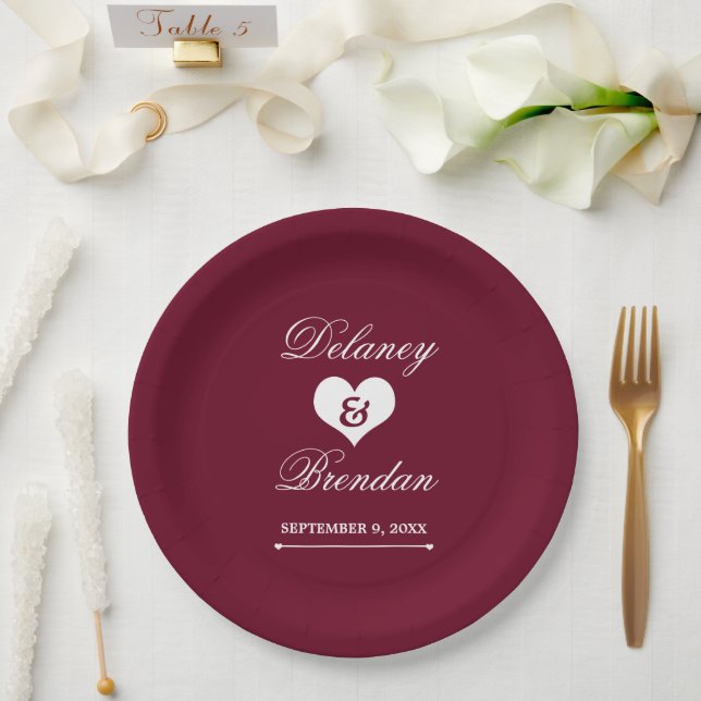 Plato De Papel Boda de Heartline (borgoña) (Boda)