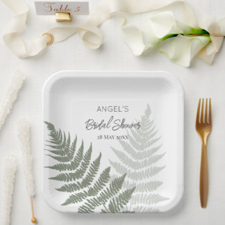 Plato De Papel Boda de helechos verde bosque