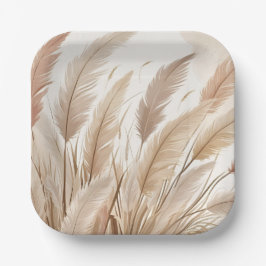 Plato De Papel Boda de hierba de Pampas beige boho
