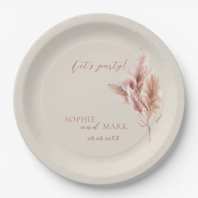 Plato De Papel Boda de hierba Pampas Boho rústica  (Anverso)