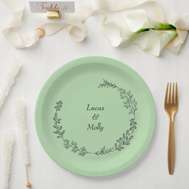 Plato De Papel Boda de hoja de helecho verde salvia (Boda)