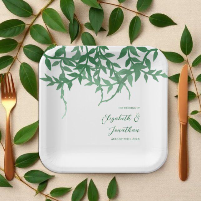 Plato De Papel Boda de Hojas Botánicas Rústicas (Subido por el creador)