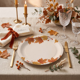 Plato De Papel Boda de hojas de arce otoñales elegantes