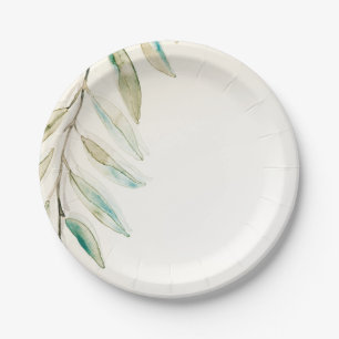 Plato De Papel Boda de Hojas de Eucalipto Verde Moderno Vintage