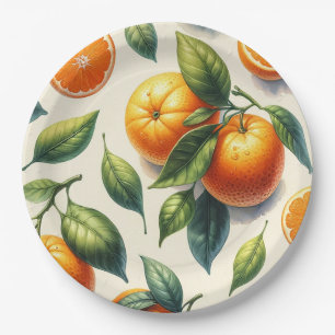 Plato De Papel Boda de Hojas de Naranja con Acuarela