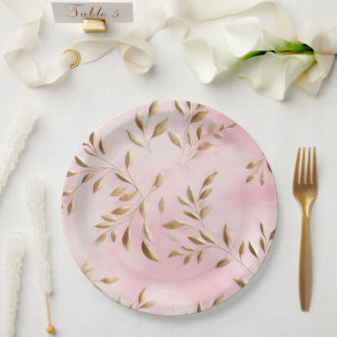 Plato De Papel Boda de hojas de oro rosas de Rubor