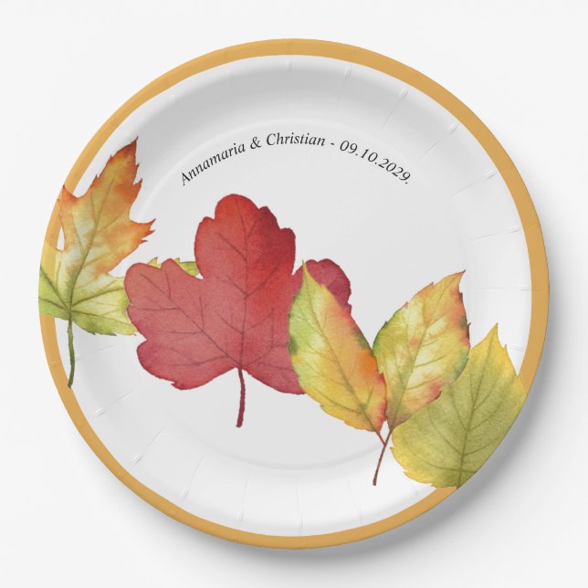 Plato De Papel Boda de hojas de otoño (Anverso)