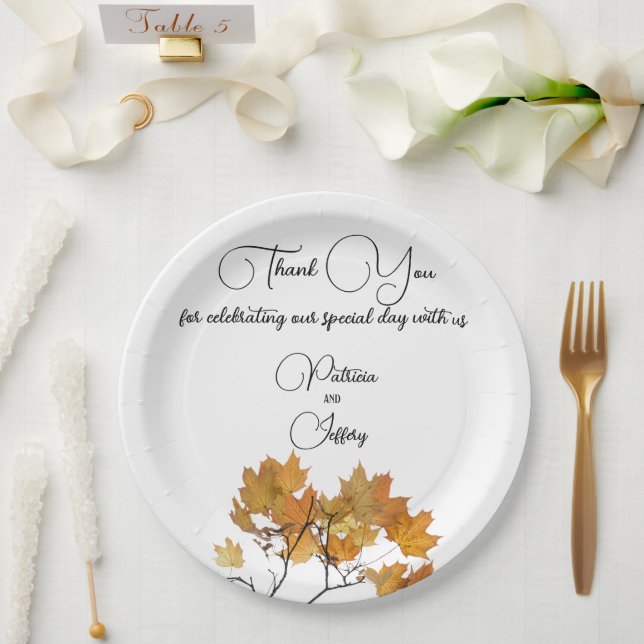 Plato De Papel Boda de hojas de otoño artísticas (Boda)