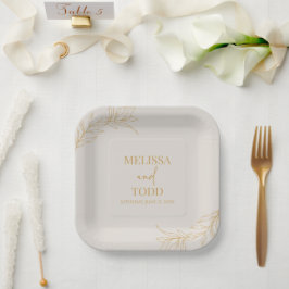 Plato De Papel Boda de hojas Minimalistas mínimas de rama de oro