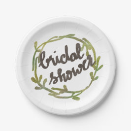 Plato De Papel Boda de hojas verdes de color de agua otoño