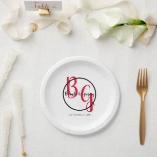 Plato De Papel Boda de Iniciales Personalizadas Sencillas