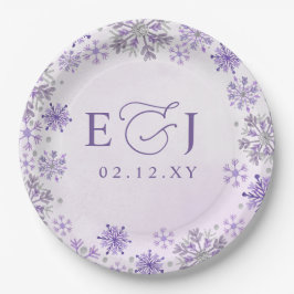 Plato De Papel Boda de Invierno Copos de Nieve Morados Plata Mono