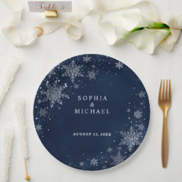 Plato De Papel Boda de Invierno Copos de Noche