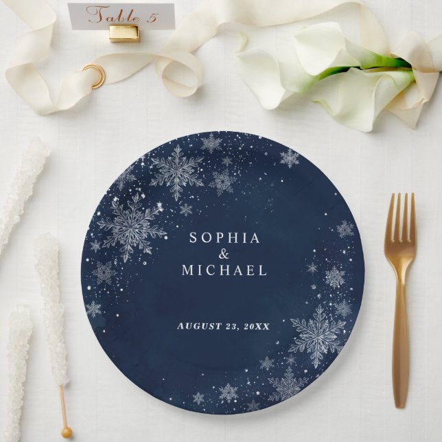 Plato De Papel Boda de Invierno Copos de Noche  (Boda)