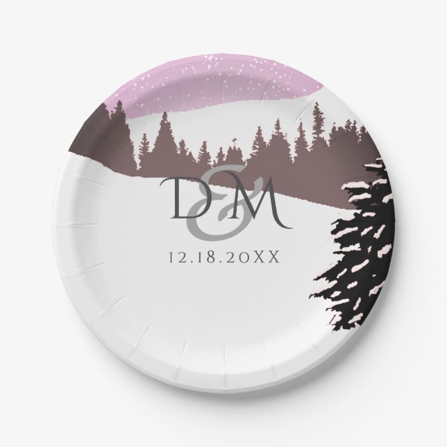 Plato De Papel Boda de invierno de la montaña Snowy (Anverso)