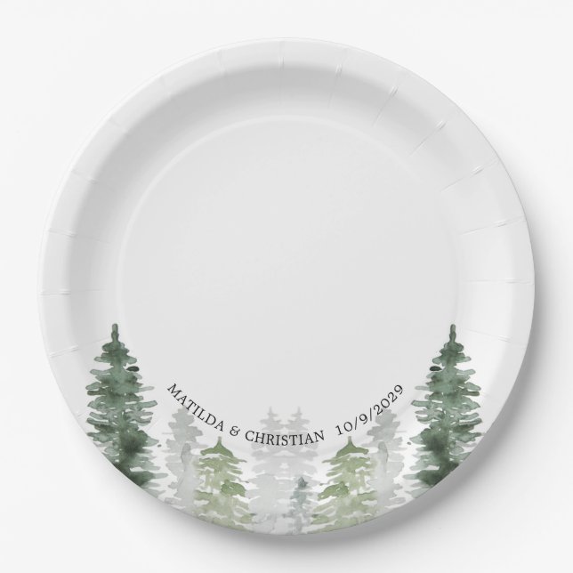 Plato De Papel Boda de invierno en la montaña  (Anverso)
