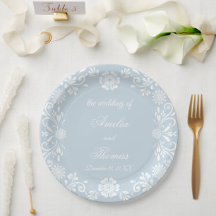 Plato De Papel Boda de invierno mexicana de azul hielo y blanco