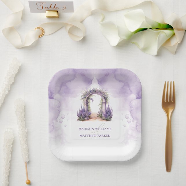 Plato De Papel Boda de jardín de lavanda personalizada (Boda)