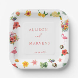 Plato De Papel Boda de la Flaminosa Fun Tropical Colorido