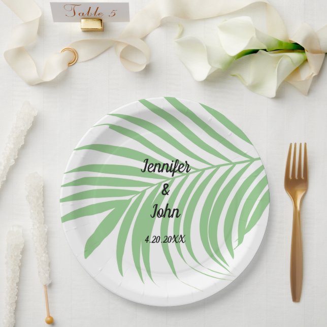 Plato De Papel Boda de la hoja de hojas de palmera tropical verde (Boda)