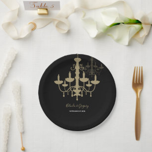 Plato De Papel Boda de la lámpara de araña de oro negro