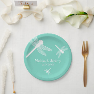 Plato De Papel Boda de la libélula verde azulada