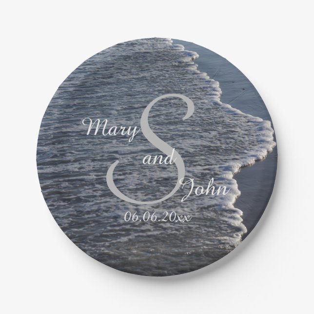 Plato De Papel Boda de la línea costera (Anverso)