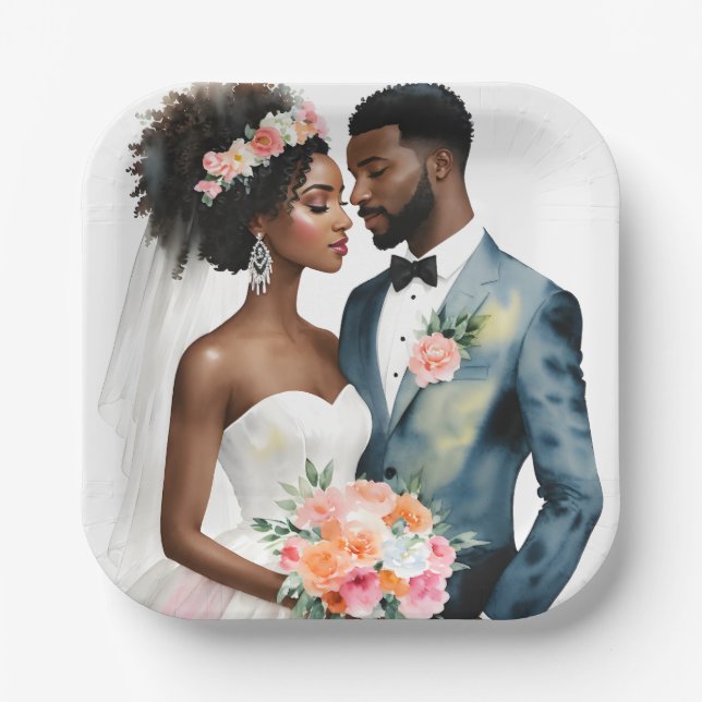 Plato De Papel Boda de la pareja de novias afroamericana (Anverso)