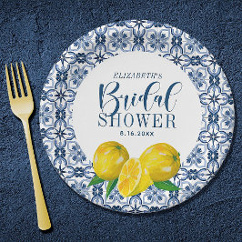 Plato De Papel Boda de la tela azul de Lemon Italian Gracias Pega