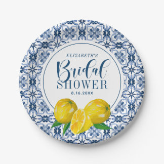 Plato De Papel Boda de la tela azul de Lemon Italian Gracias Pega