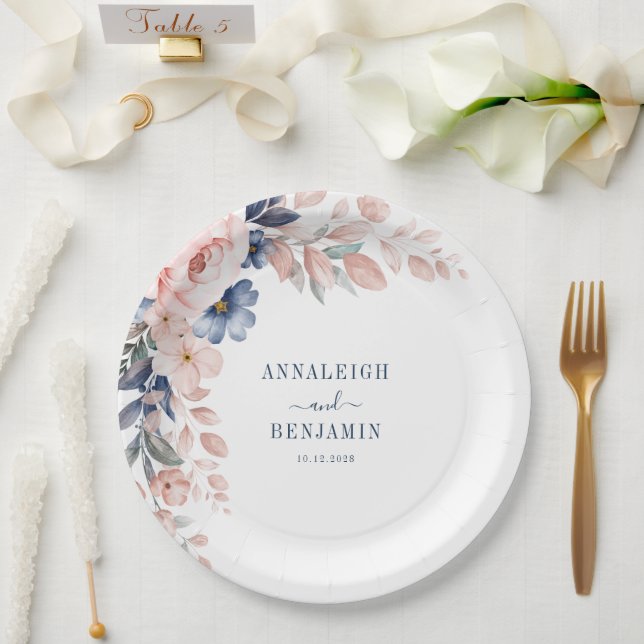 Plato De Papel Boda de la vegetación azul bucal (Boda)