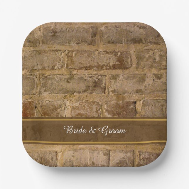 Plato De Papel Boda de Ladrillos de Moda industrial (Anverso)