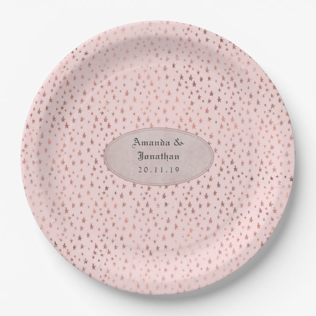 Plato De Papel Boda de las estrellas del Relieve metalizado Rosa  (Anverso)