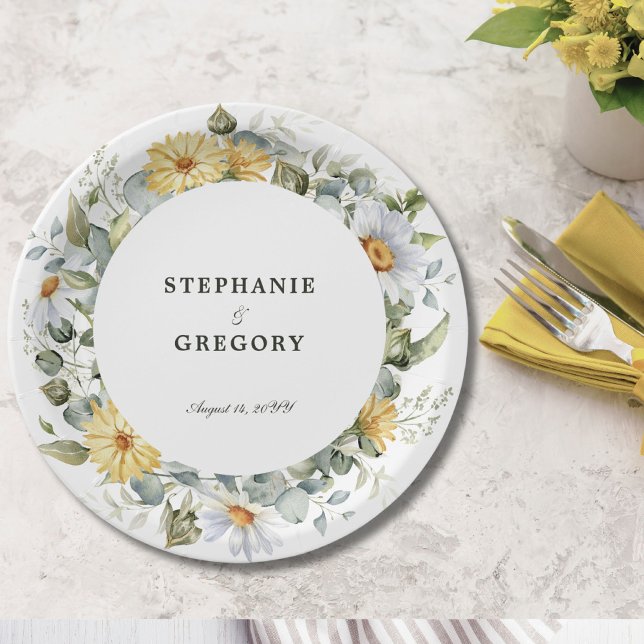 Plato De Papel Boda de las flores blancas amarillas (Subido por el creador)