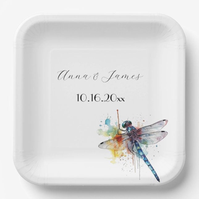 Plato De Papel Boda de libélula, personalizada  (Anverso)