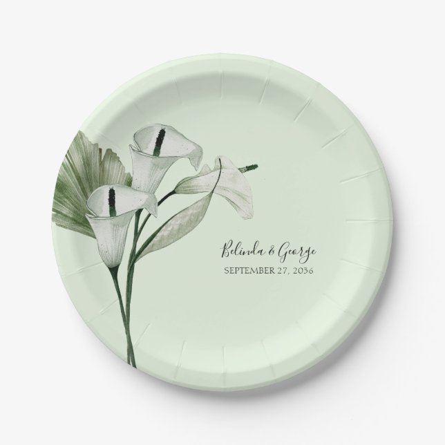 Plato De Papel Boda de Lirios de Calla Blancos Elegantes Modernos (Anverso)