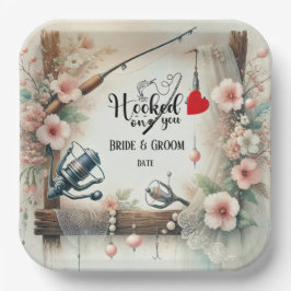 Plato De Papel Boda de los amantes de la pesca con vara y flores