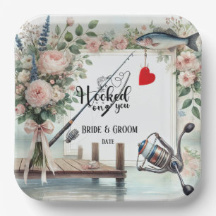 Plato De Papel Boda de los amantes de la pesca con vara y flores