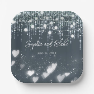 Plato De Papel Boda de luces colgantes grises y blancas