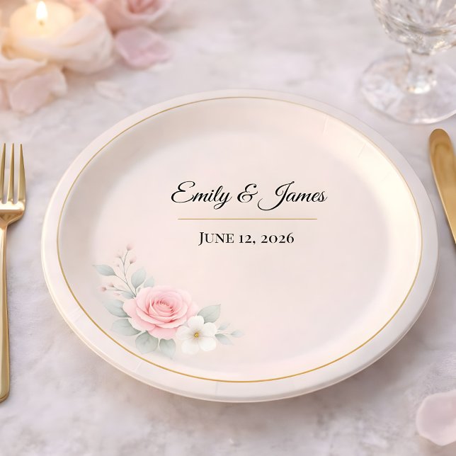 Plato De Papel Boda de Lujo con Rubor (Wedding reception paper plate mockup)