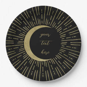 Plato De Papel Boda de Luna de Estallido Solar Celestial Negro y 