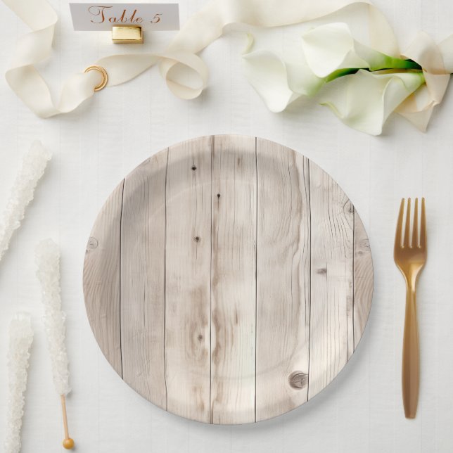 Plato De Papel Boda de madera blanca crema (Boda)