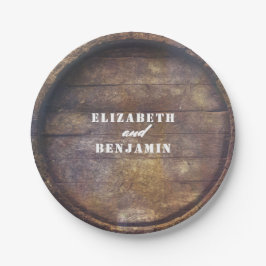 Plato De Papel Boda de madera en el campo rústico inferior de bar