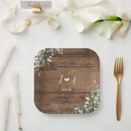 Plato De Papel Boda de Madera Rústica