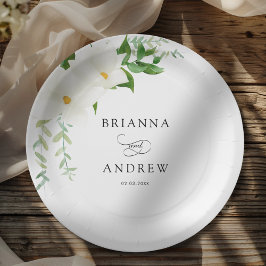 Plato De Papel Boda de Magnolia Floral Elegante