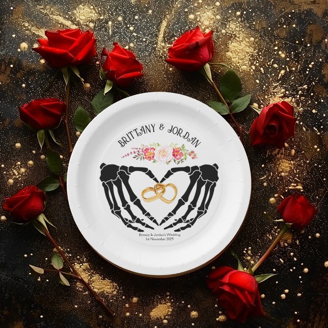 Plato De Papel Boda de Manos de Esqueleto Gótico Claro (Subido por el creador)