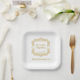 Plato De Papel Boda de marco dorado de origen personalizado
